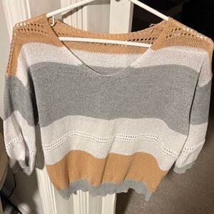 Color block knit 3/4 sleeve top